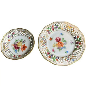 Schumann Bavaria "Chateau" Germany Porcelain Plate and Small Bowl Set Gold Rim